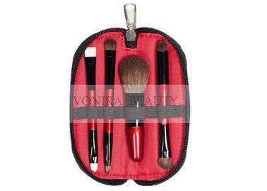 Wine Red Handle Color Mini Travel Makeup Brush Set Dengan Rambut Sintetis
