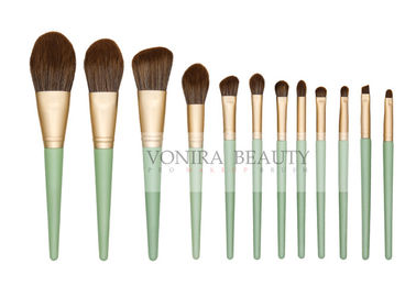 Cruelty - Free Matte Gold Synthetic Makeup Brush Set With Green Handle