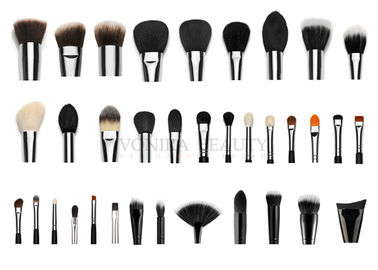 Profesional Private Label Makeup Brushes Dengan Ferrule Tembaga Perak 35 pcs