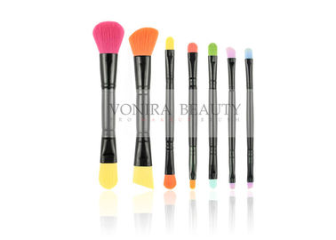 Colorful Synthetic Makeup Brushes Double End for Travel With Black Roll Case