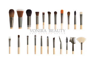Kustom 22 Piece Set Lengkap Private Label Makeup Brushes Gagang Kayu Untuk Wajah, Mata Dan Bibir