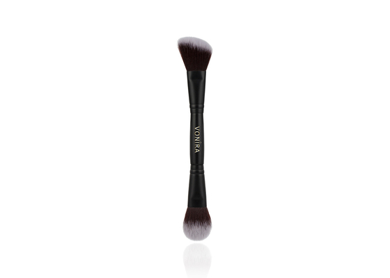 Vonira Professional Dual Ended Makeup Blush Contour Brush Dua Sisi Highlighter Bronzer Brush dengan Gagang Hitam