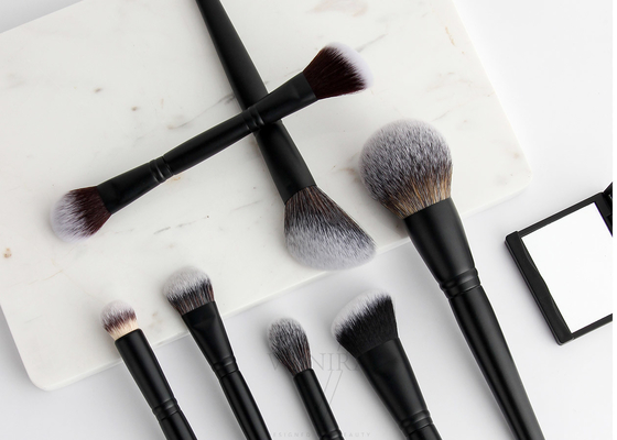 Vonira Professional Dual Ended Makeup Blush Contour Brush Dua Sisi Highlighter Bronzer Brush dengan Gagang Hitam