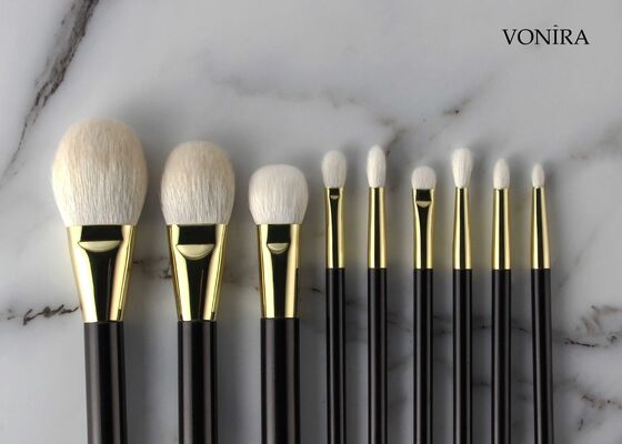Vonira Custom Grosir Natural Putih Rambut Kambing Datar Hitam Brown Handle Eye Pencil Makeup Brush