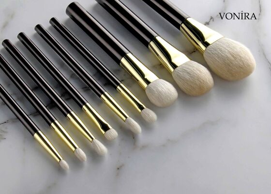 Vonira Custom Grosir Natural Putih Rambut Kambing Datar Hitam Brown Handle Datar Mata Campuran Makeup Brush