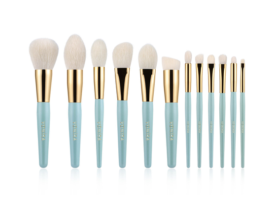 Green Gold 12 Pieces Essential Makeup Brushes Set dengan Custom Private Labe