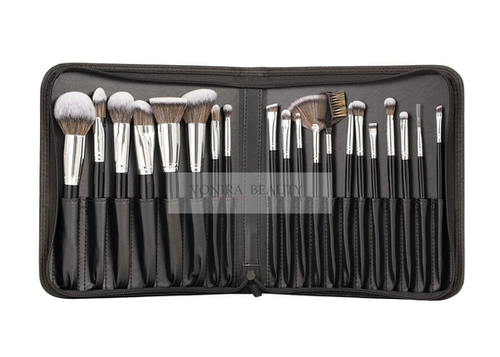 20 Buah Set Kuas Rias Profesional Dengan Tempat Penyimpanan Ritsleting Kulit PU Hitam