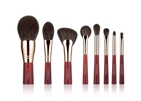 Vonira Beauty Red Rosy Color Essential Travel Brush Set 100% Vegan Cruelty Free 8 Piece Mini Face Eye Makeup Brush Kit