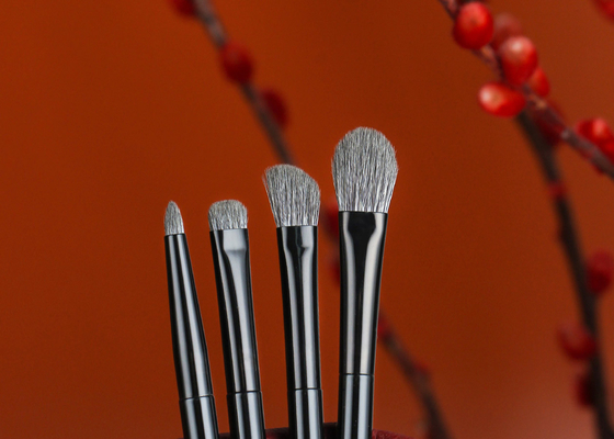 Vonira Beauty 4 Piece Set Eyeshadow Brush dengan Genggam Kayu Ebony dan Rambut Kambing Alam Kerajinan Tangan