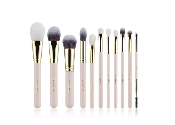 Vonira Brand New Basic 11 Pieces Makeup Brushes Collection Set de Brochas de Maquillaje Profesional Warna Pink Gold Nude