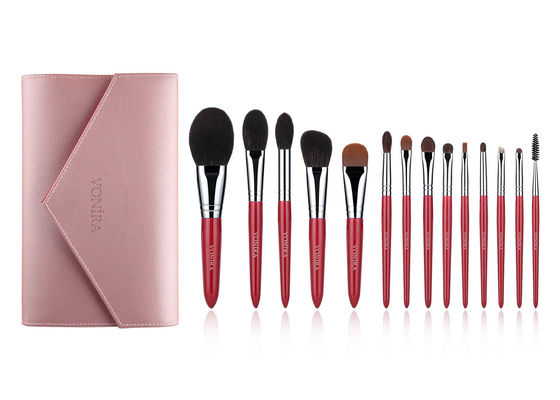 14pcs Wood Handle Synthetic Makeup Brushes Set Dengan Tembaga Ferrule
