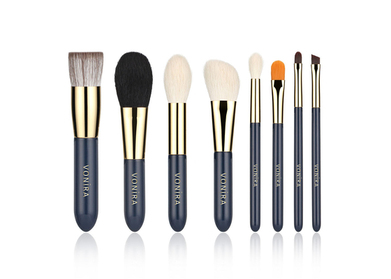 Rambut Kambing Alami 8 Pcs Mini Travel Makeup Brushes Set Grosir Private Label Logo