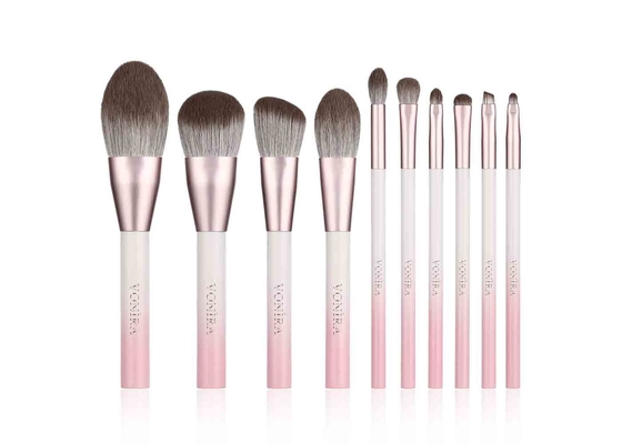 Vonira 10 PCS Pink Putih Gradien Warna Kuas Makeup Set dengan Serat Jagung Label Pribadi Logo