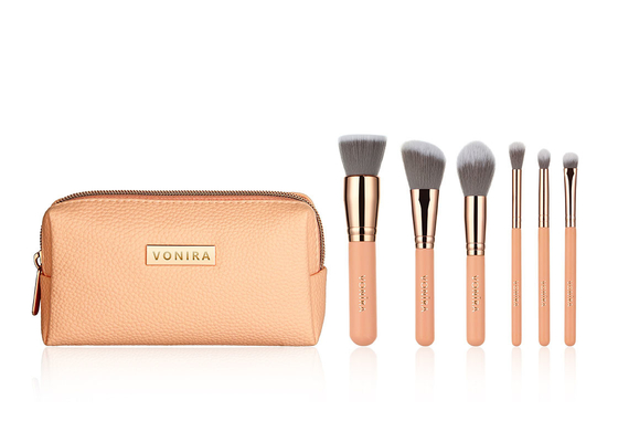 Vonira Fashion Mini Travel Makeup Brush Set Warna Rosy Pink Dengan Ritsleting Case