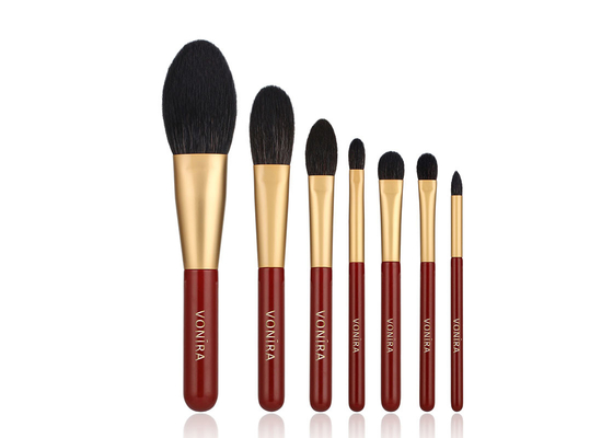 Vonira Essential 7pcs Makeup Brushes Set Dengan Rambut Kambing Alami Emas Ferrule